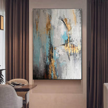 Load image into Gallery viewer, Gray Blue Gold Abstract Painting Original Contemporary Art Yp034
