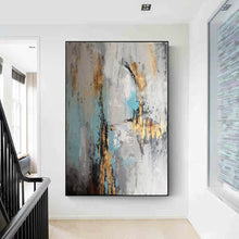 Load image into Gallery viewer, Gray Blue Gold Abstract Painting Original Contemporary Art Yp034
