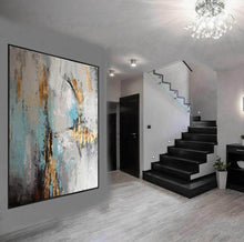 Load image into Gallery viewer, Gray Blue Gold Abstract Painting Original Contemporary Art Yp034
