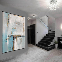 Load image into Gallery viewer, Blue White Gold Abstract Painting Contemporary Art Hand Painted Yp050
