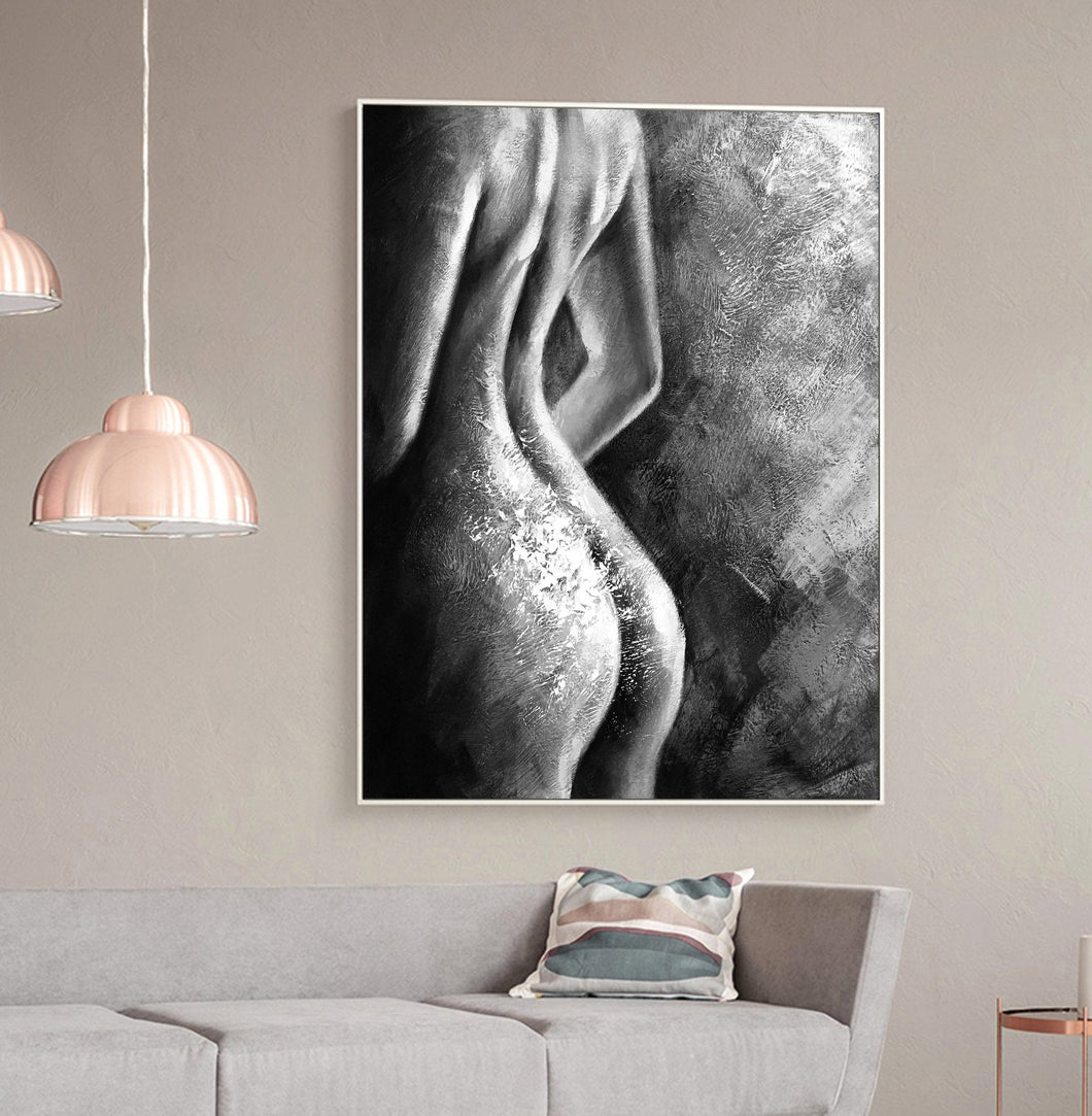 Nude Wall Art Original Black and White Erotic Painting For Bedroom Op002