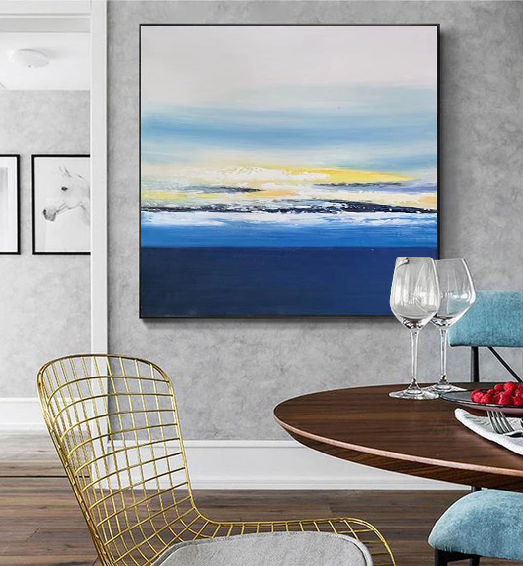 Blue White Yellow Landscape Painting on Canvas Contemporary Wall Art Yp017