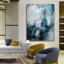 Load image into Gallery viewer, Navy Blue And White Abstract Painting Oversize Canvas Art Op080
