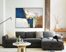 Load image into Gallery viewer, Large Gold Beige Abstract Painting, Large Living Room Art Gp014
