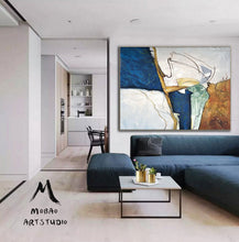 Load image into Gallery viewer, Large Gold Beige Abstract Painting, Large Living Room Art Gp014
