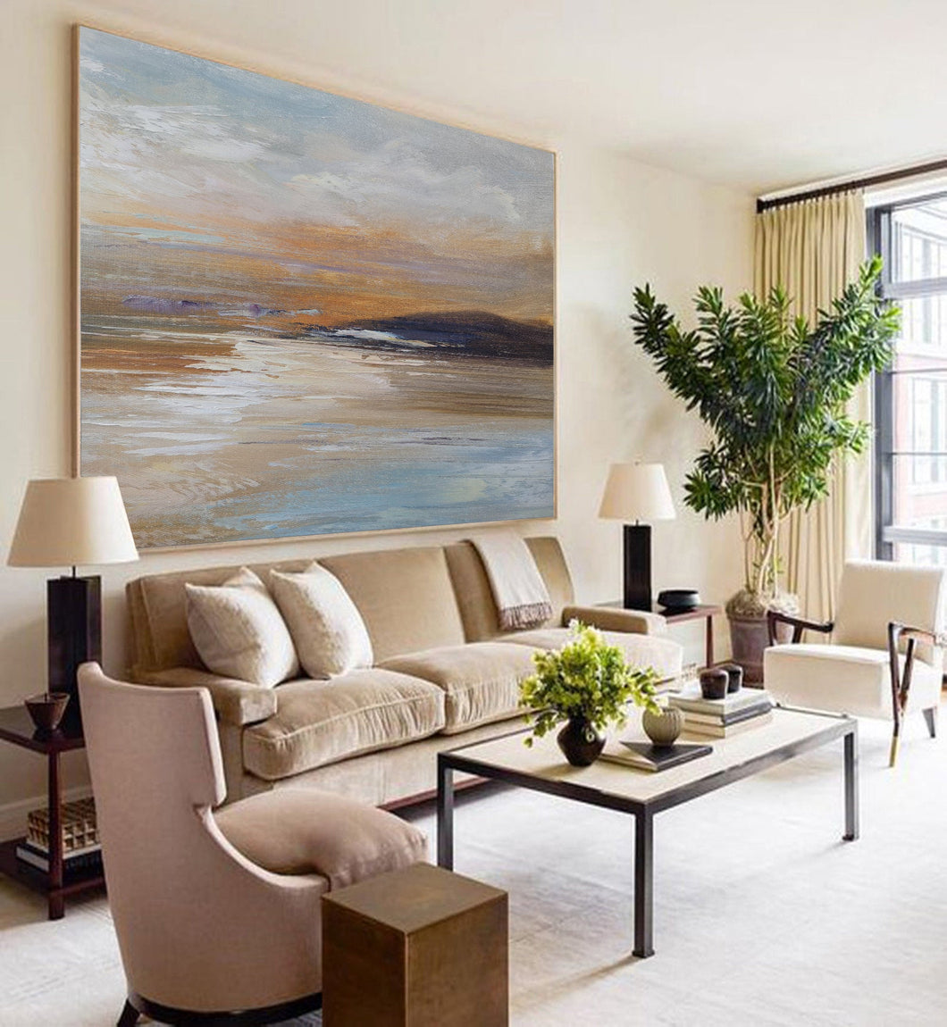 Large Wall Art Dining Room Ocean Abstract Painting,Large Sky Abstract Painting Bp081