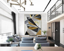 Load image into Gallery viewer, Geometric Wall Art Gold Abstract Painting On Canvas Big Artwork Np082
