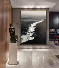 Load image into Gallery viewer, Large Black and White Ocean Painting Coastal Wall Art Grey Wall Decor Op075

