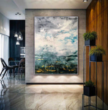 Load image into Gallery viewer, Green White Gold Abstract Painting Oversized Canvas Art Living Room Op088
