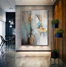 Load image into Gallery viewer, Gray Blue Gold Abstract Painting Original Contemporary Art Yp034
