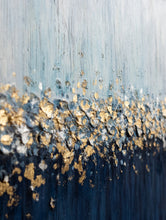 Load image into Gallery viewer, Gold Silver Leaf Painting Navy Blue Textured Painting on Canvas Kp060
