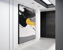 Load image into Gallery viewer, Black And White Painting Yellow Abstract Painting on Canvas Cp007
