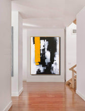 Load image into Gallery viewer, Black White Yellow Abstract Paintings on Canvas Oversized Abstract Art Cp004
