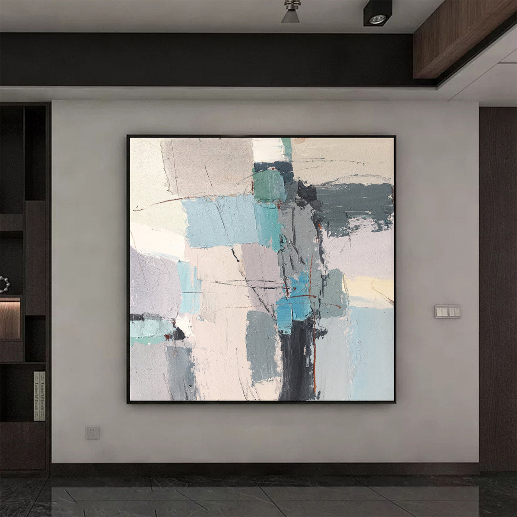 Gray Blue Abstract Painting Minimalist Painting Office Decor Op010