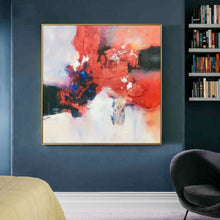 Load image into Gallery viewer, Red Blue Abstract Painting Beige Painting Minimalist Art Op032
