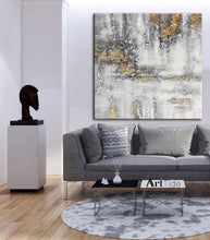 Load image into Gallery viewer, Black White Painting Abstract Gray Gold Painting Living Room Art Painting
