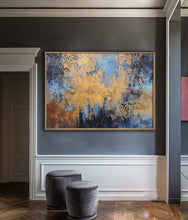 Load image into Gallery viewer, Giant Wall Painting Blue And Gold Painting Above Couch Office Decor Bp054
