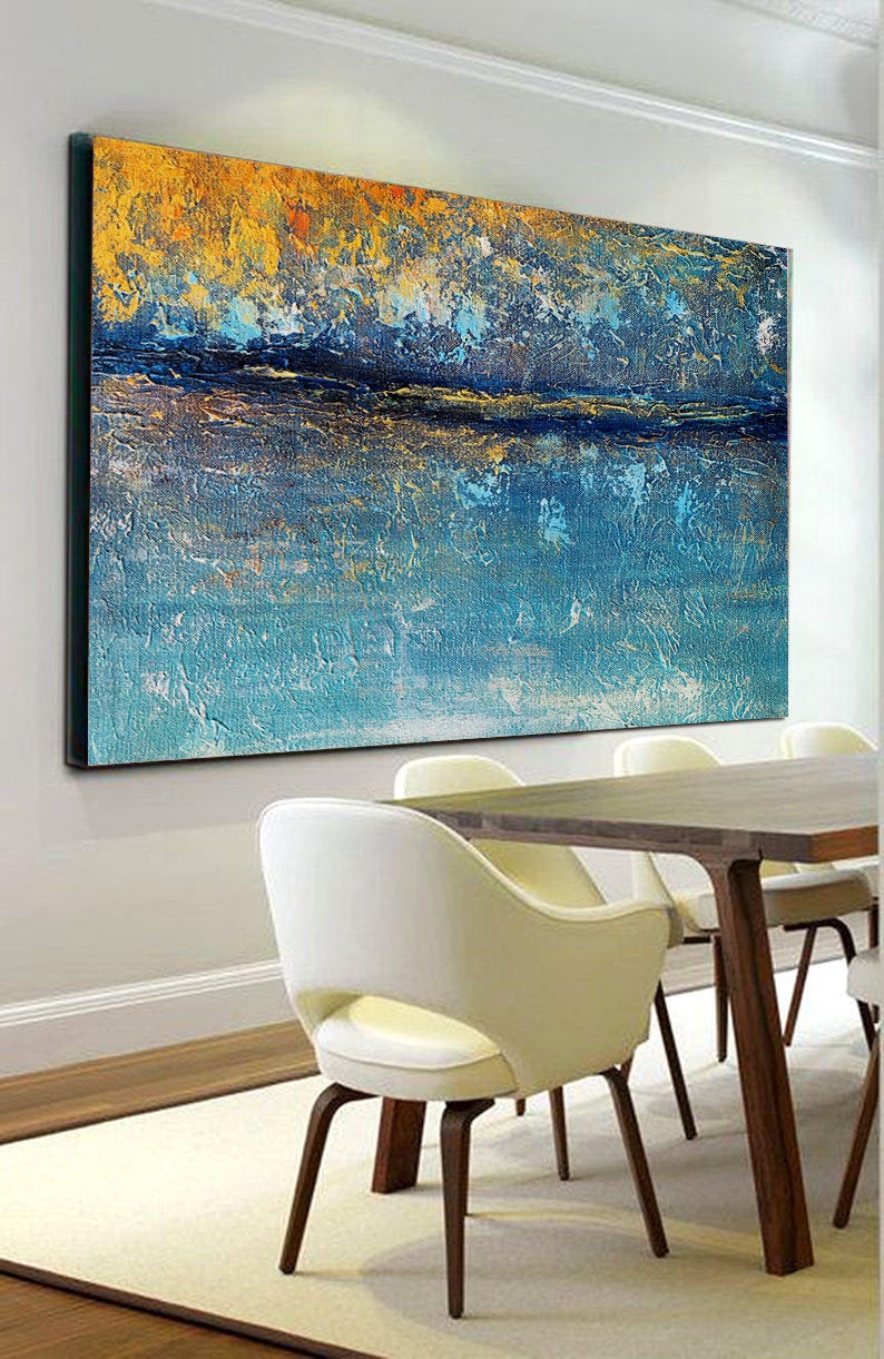 Oversized Living Room Painting Blue Yellow Modern Abstract Painting Bp036