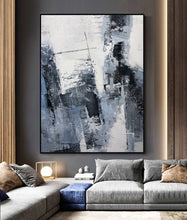 Load image into Gallery viewer, Gray Painting Abstract Extra Large Blue Abstract Painting Black White Cp009
