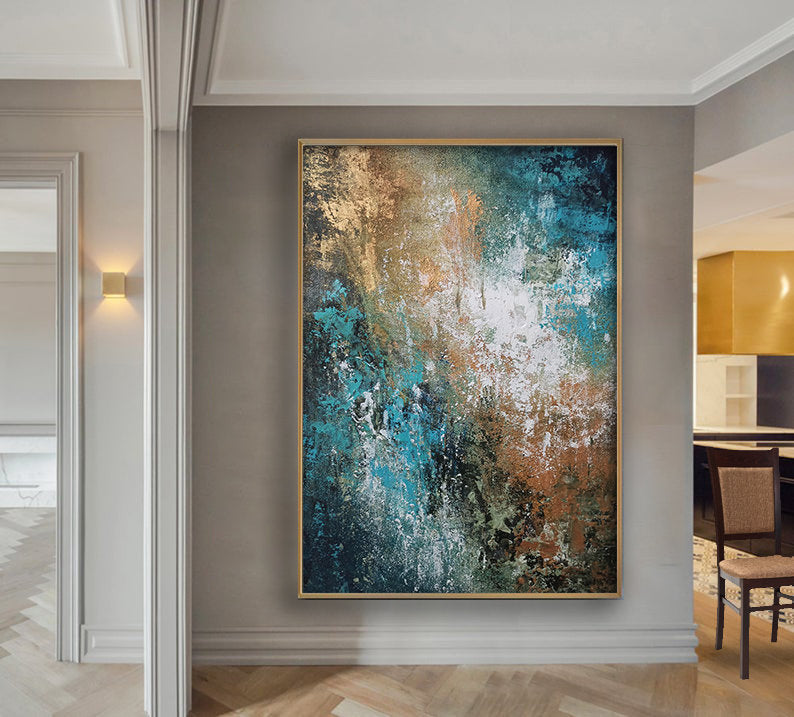 Blue And Gold Abstract Painting, Xl Painting,Oversized Abstract Art Bp061