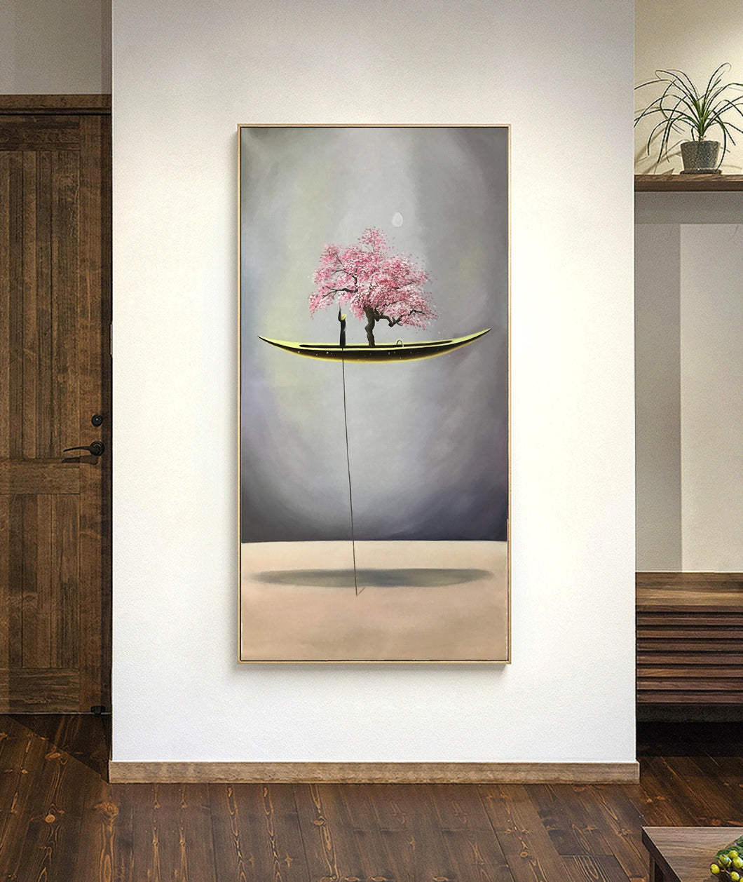 Peach Blossom Tree Painting Sailboat Painting Wall Art Np063