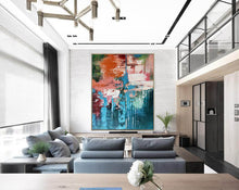 Load image into Gallery viewer, Deep Green Blue Orange Abstract Acrylic Painting Extra Large Wall Art Canvas Cp003
