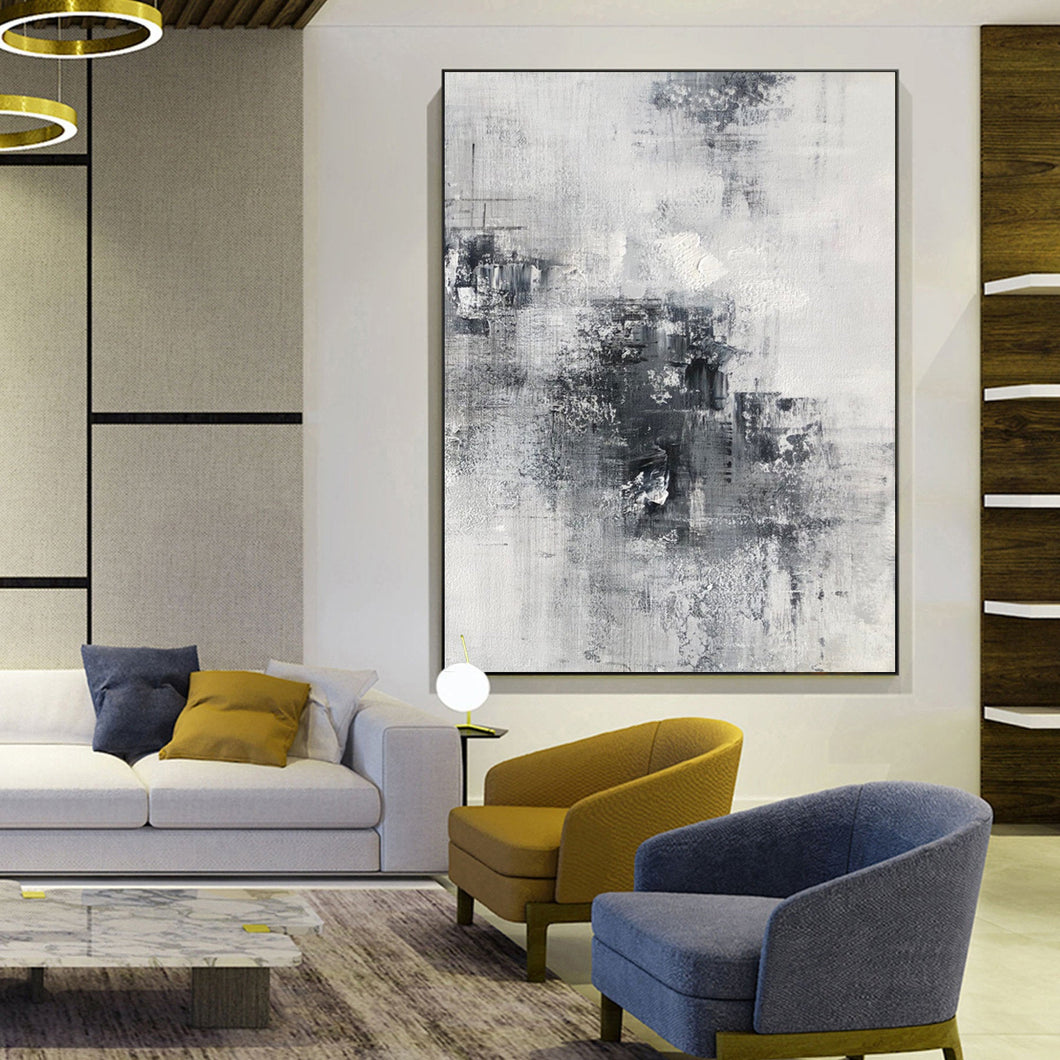 Black And White Abstract Painting on Canvas Minimalist Painting Op027