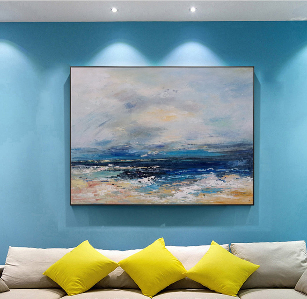 Blue Abstract Painting Beach Painting Landscape Yp004