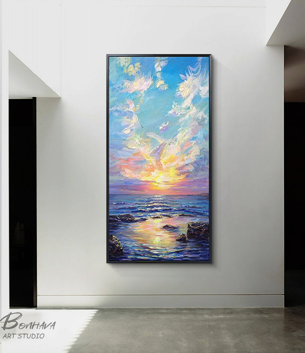 Large Canvas Wall Art Landscape Sea Spray and Sunrise Oil Painting On Canvas Gp094