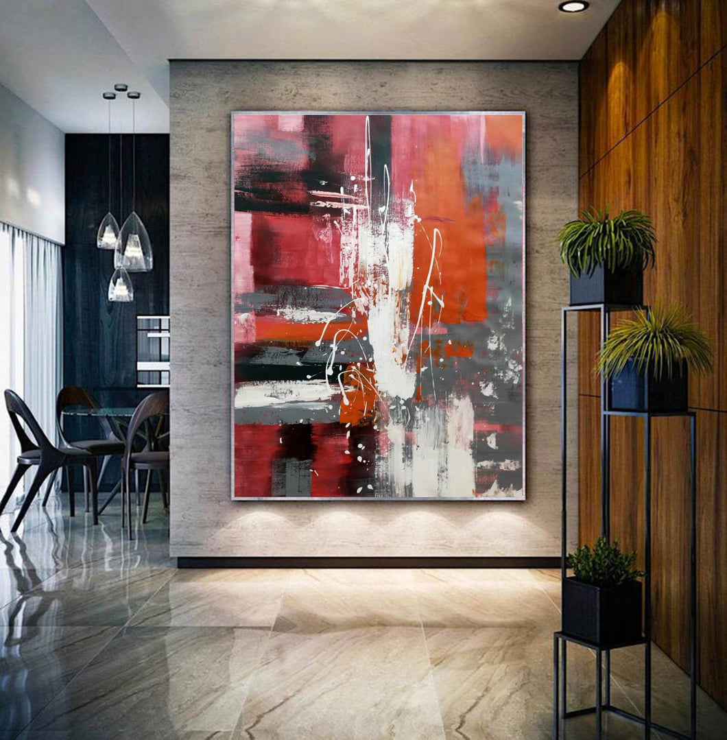 Red Grey Abstract Painting on Canvas Original Abstract Acrylic Painting Np107