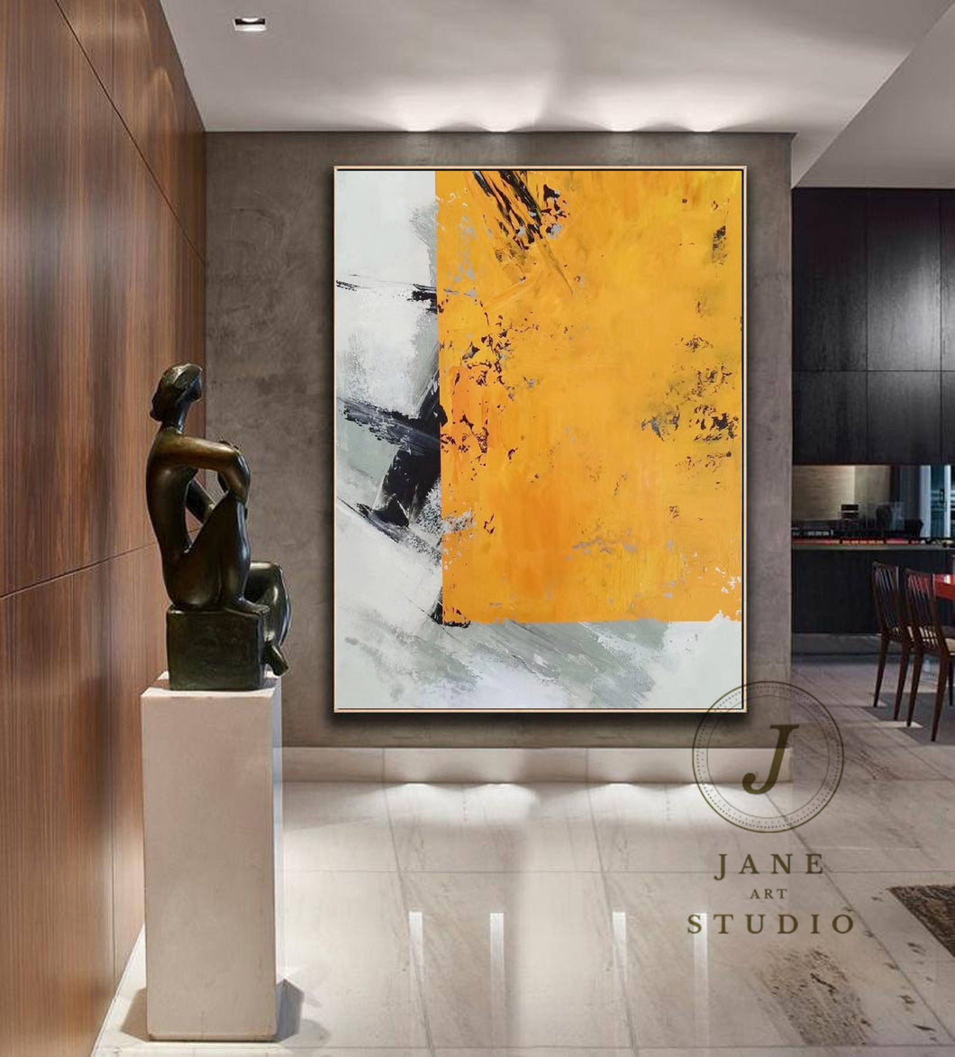 Yellow Abstract Painting Minimalist Style Acrylic Painting Q080