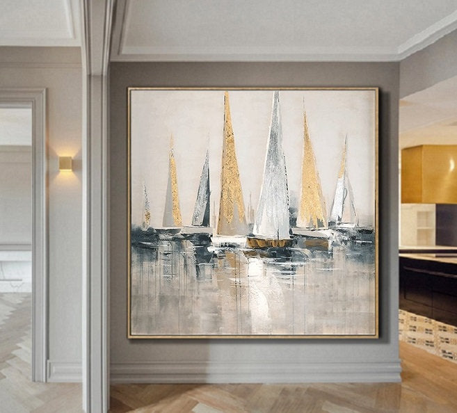 Large Sailboat Party Oil Painting Large Wall Decor for Living Room Gp030