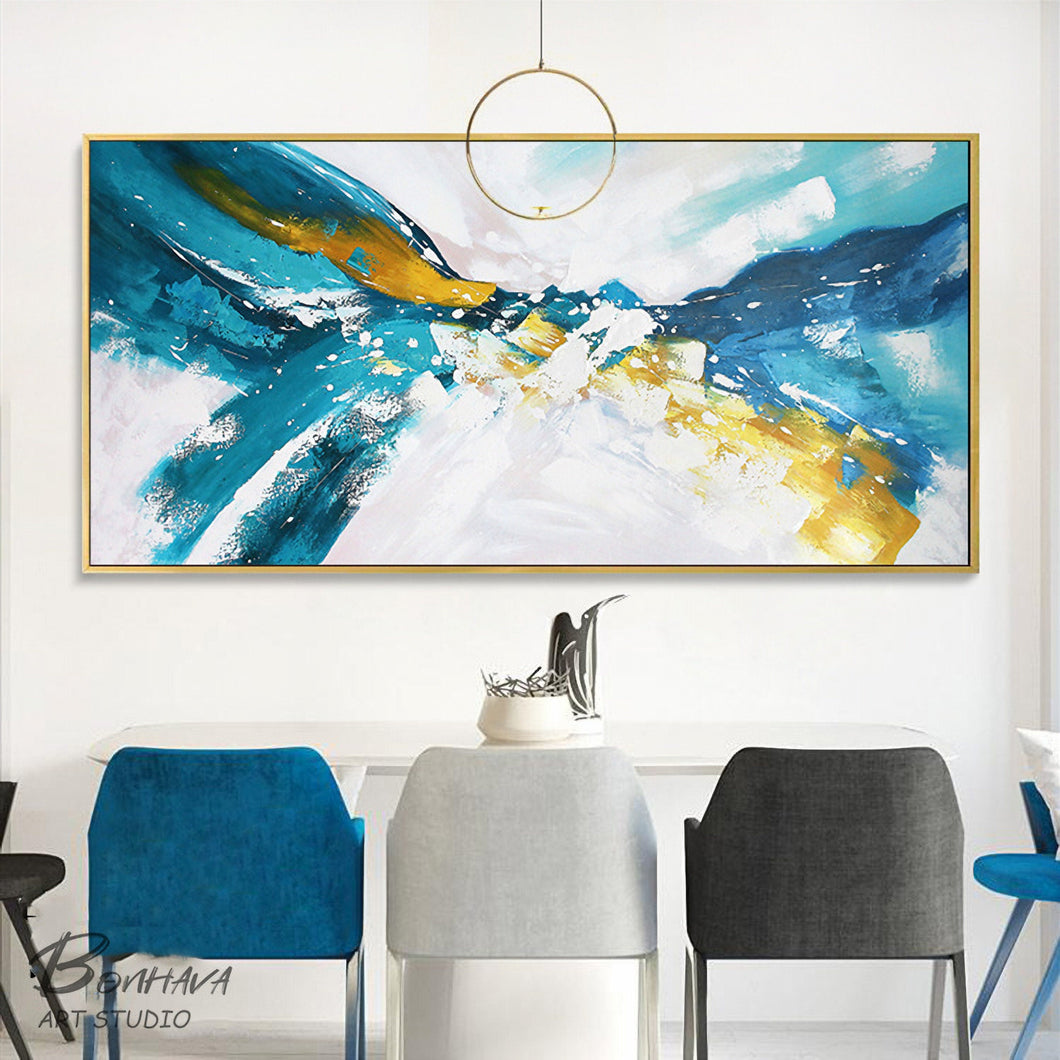 Oversized Canvas Paintings Blue and White Abstract Painting Gp091