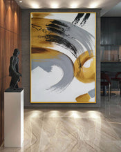 Load image into Gallery viewer, Black White Gold Abastract Painting Modern Abstract Art Np102
