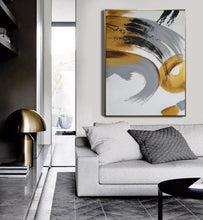 Load image into Gallery viewer, Black White Gold Abastract Painting Modern Abstract Art Np102
