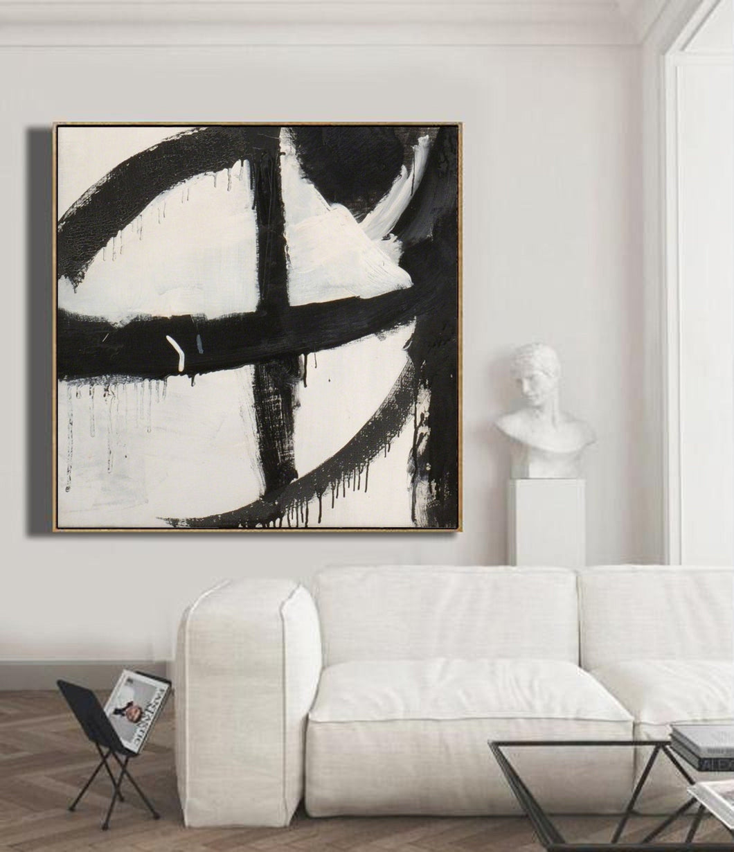Black And White Abstract Art Painting Minimalist Painting Op025