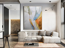 Load image into Gallery viewer, White And Gold Abstract Painting Large Sofa Painting Bp090
