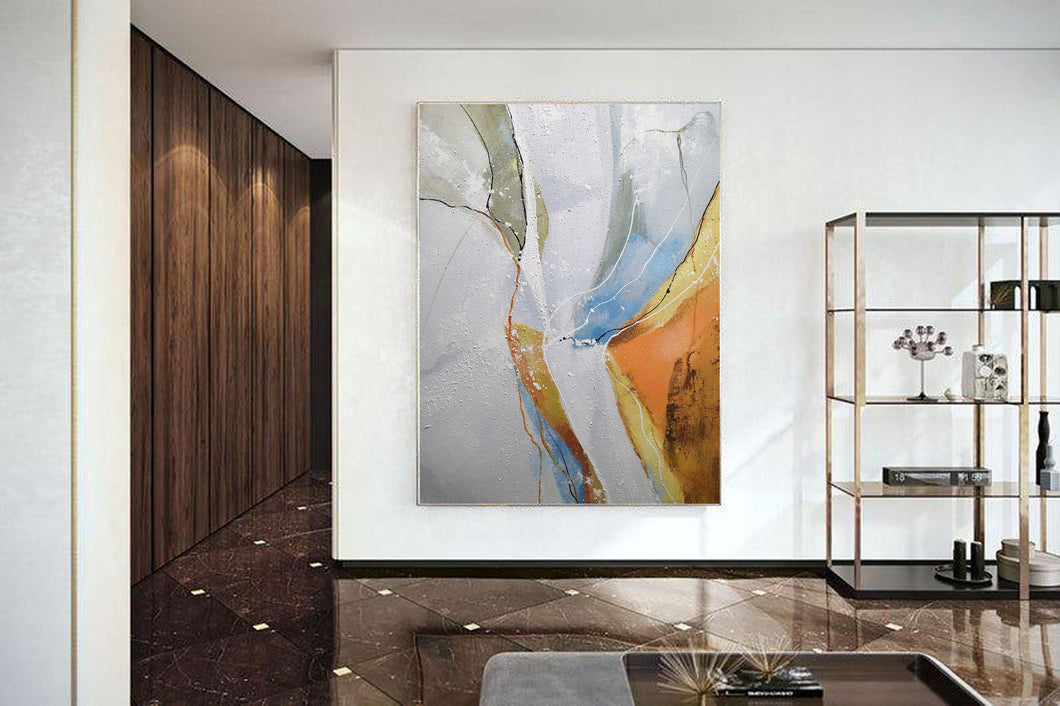 White And Gold Abstract Painting Large Sofa Painting Bp090