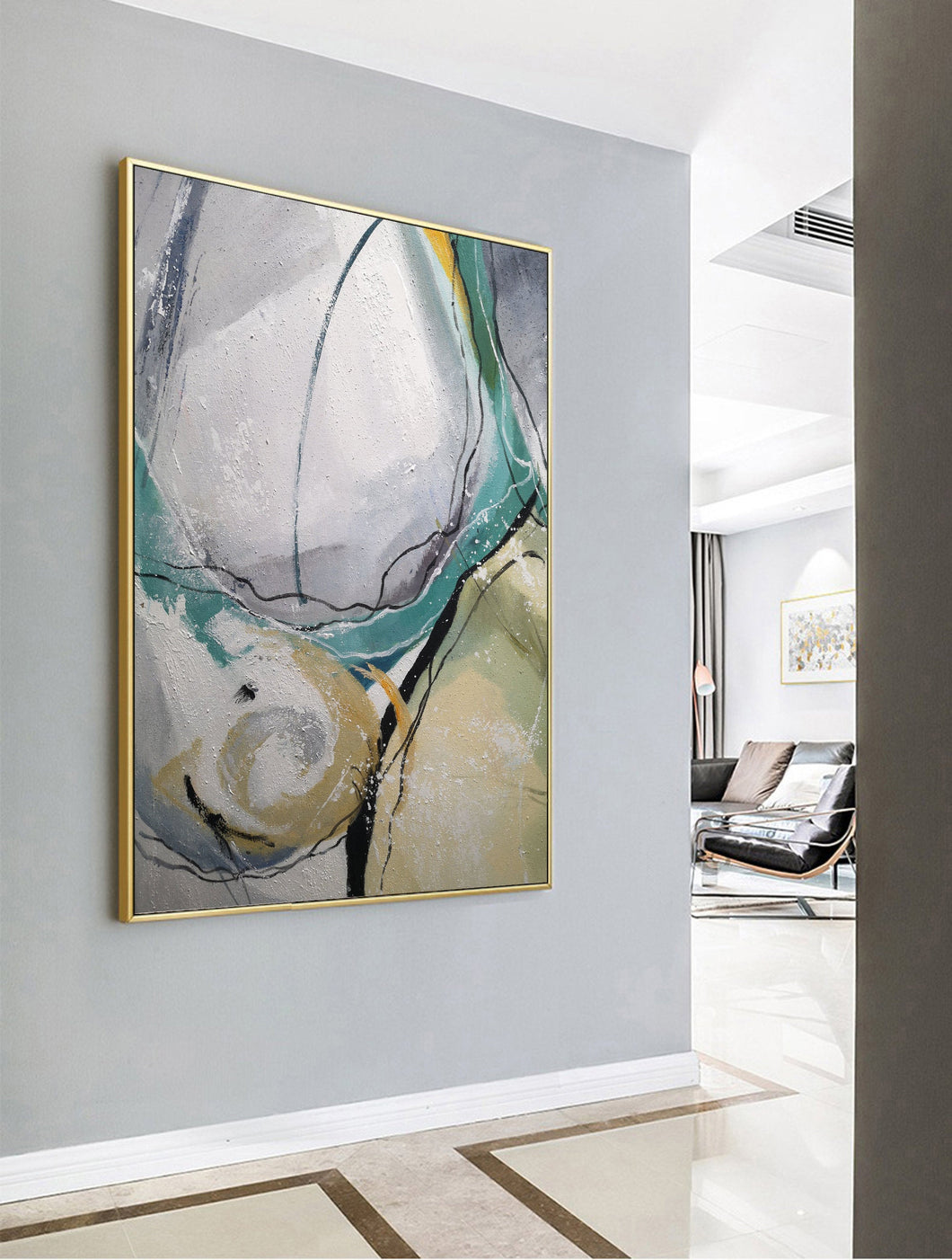 Gray And Green Abstract Painting Large Wall Canvas Painting