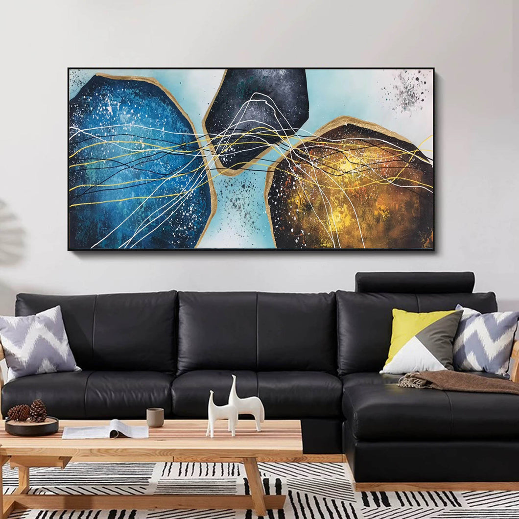 Blue Gold White Modern Abstract Painting Oversized Modern Art Np095