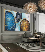 Load image into Gallery viewer, Blue Gold White Modern Abstract Painting Oversized Modern Art Np095
