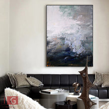 Load image into Gallery viewer, Blue White Gray Abstract Painting Neutral Abstract Art Qp051
