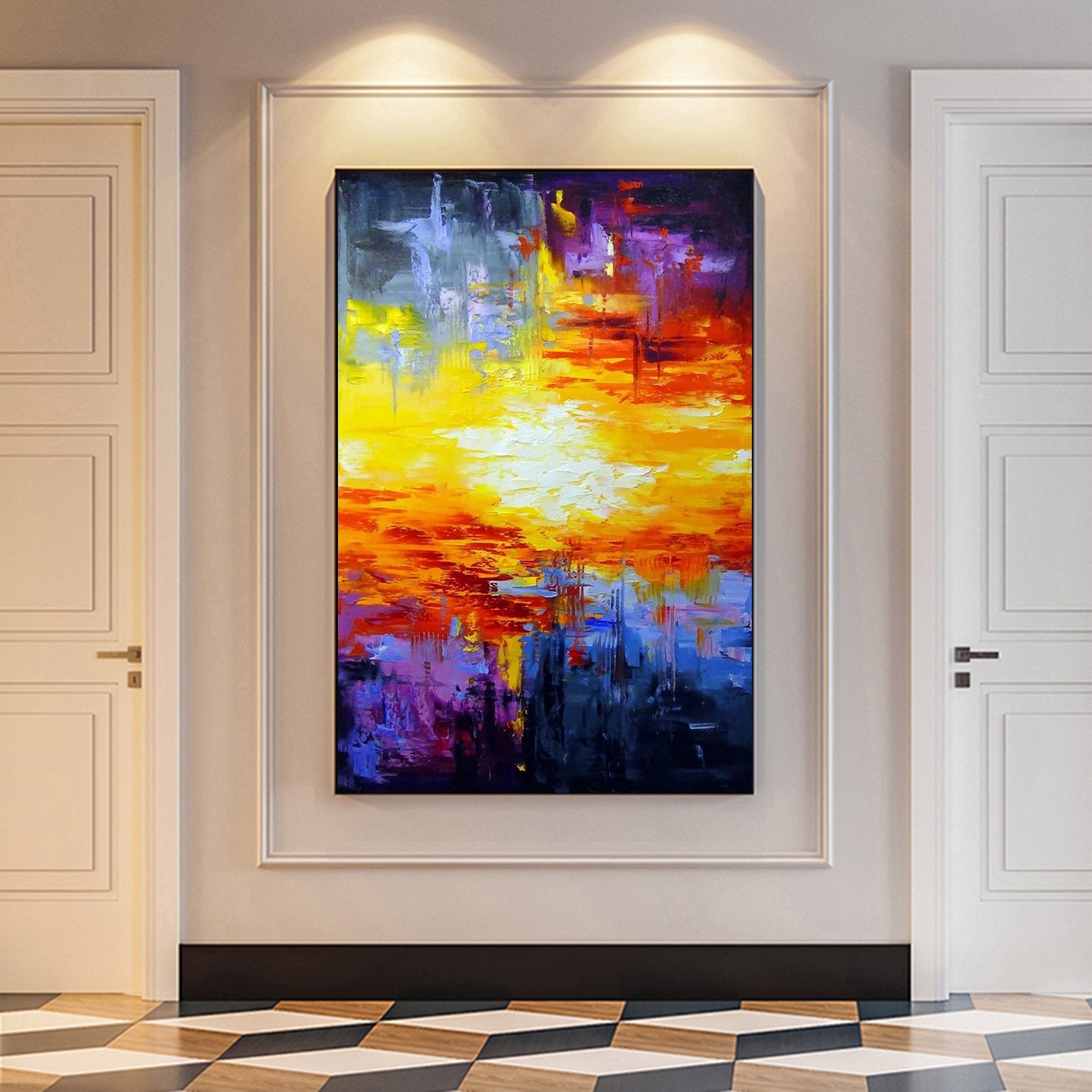 Large Blue Yellow Abstract Painting Abstract Art Canvas Landscape