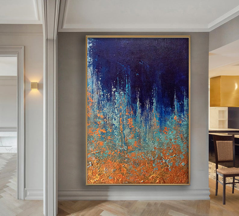 Modern Wall Art for Living Room Blue Abstract Painting, Xl Painting Bp055