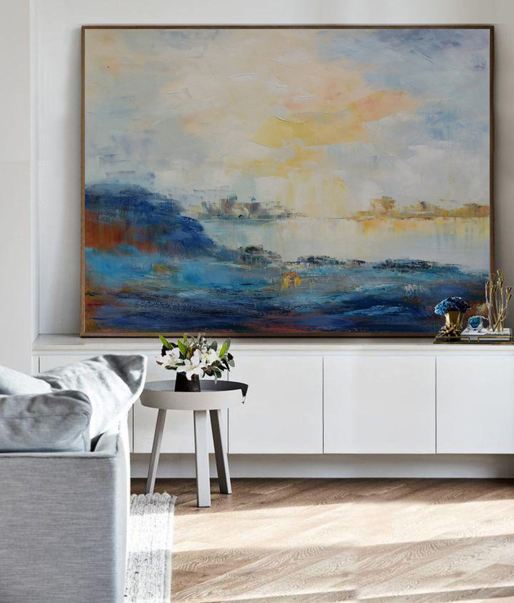 Sea Landscape Painting Blue Abstract Painting Oversized Art for Sale Bp103