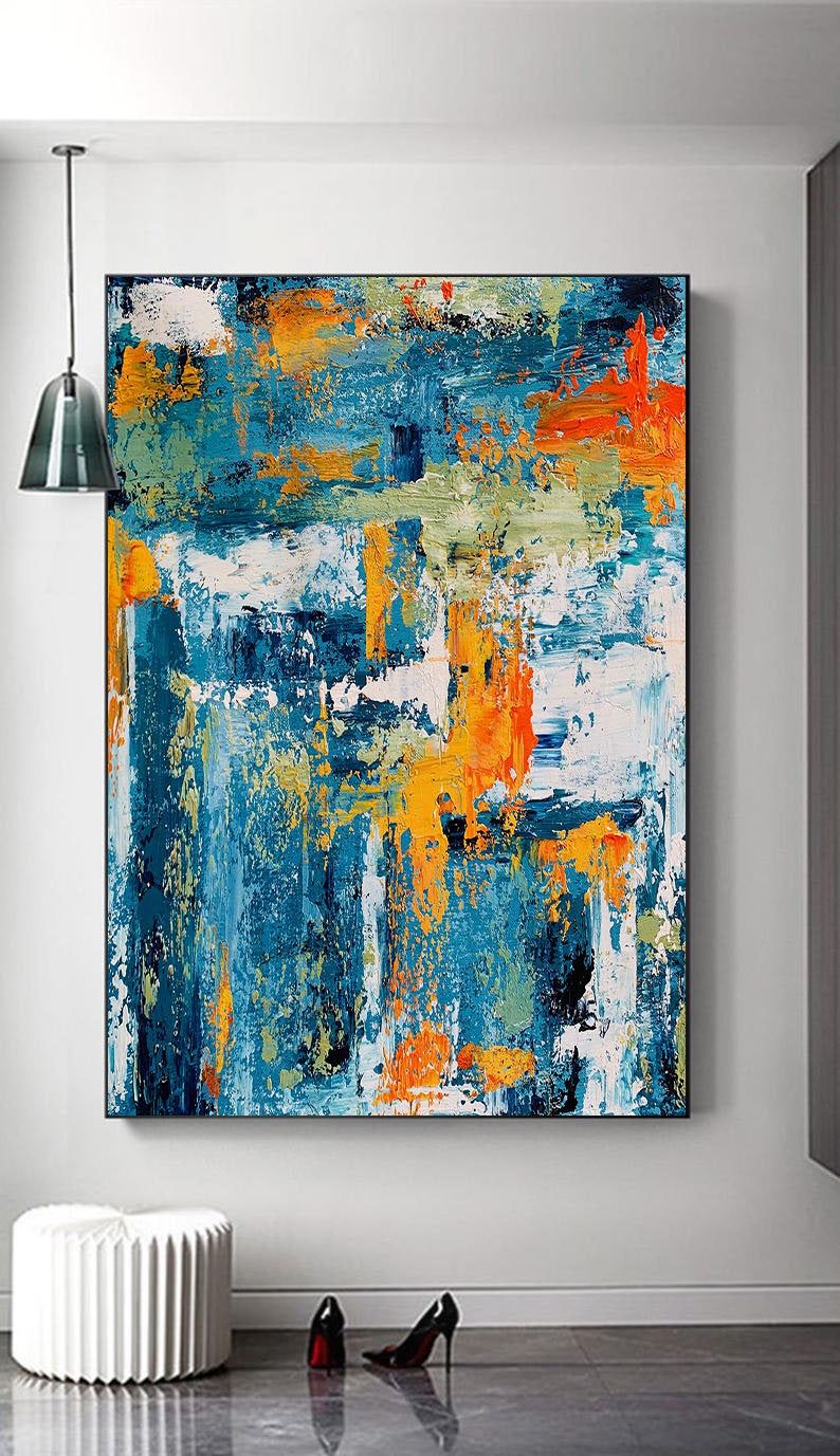 48x60 Canvas Art Blue Teal Extra Large Abstact Painting Bp042