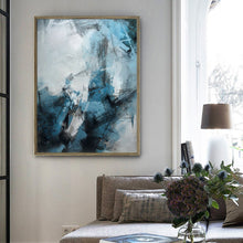 Load image into Gallery viewer, Navy Blue And White Abstract Painting Oversize Canvas Art Op080
