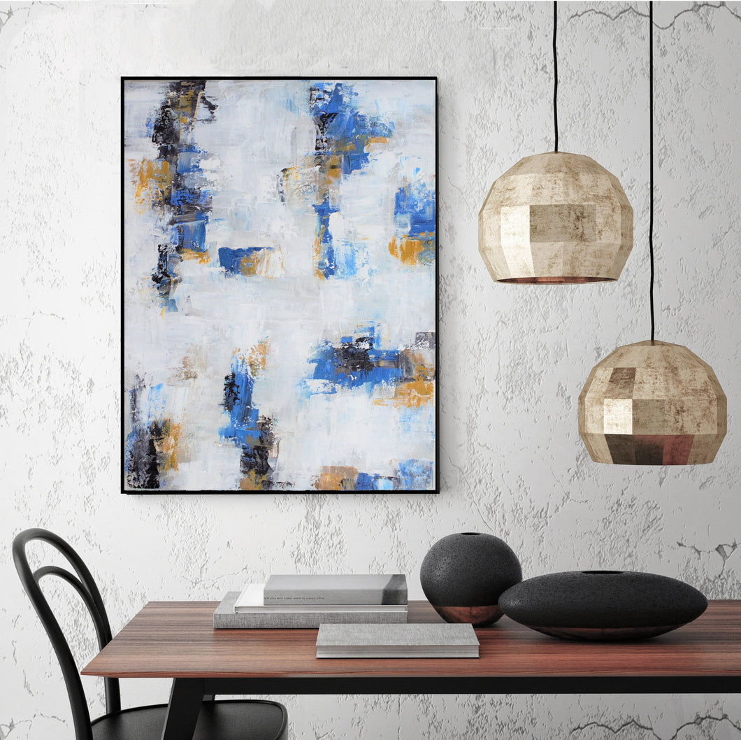 Blue and White Abstract Canvas Original Painting Modern Acrylic Painting Np028
