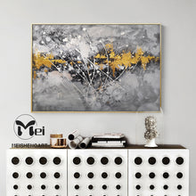 Load image into Gallery viewer, Gray Canvas Painting Black Gold Painting Contemporary Abstract Art Kp005
