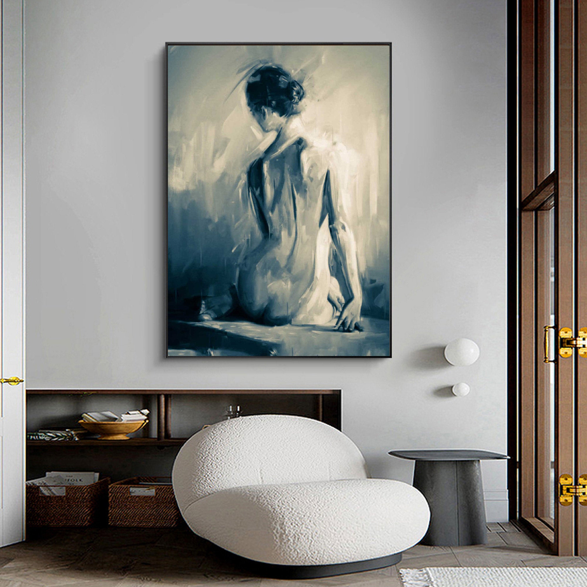 Nude Wall Art Original Black and White Erotic Painting from Bedroom Cp –  Extra Large Wall Art